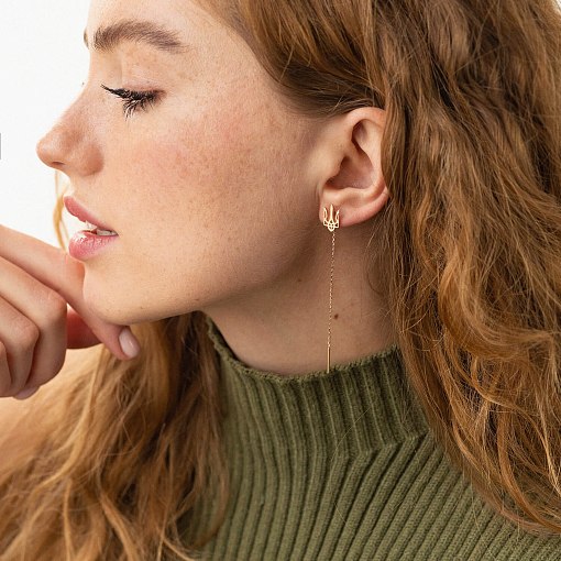 Серьги - протяжки "Герб Украины - Тризуб" (красное золото) с08093 2