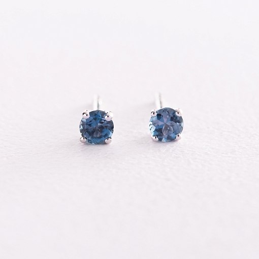 Золотые серьги - пусеты (топаз "Лондон голубой") сб0115gl