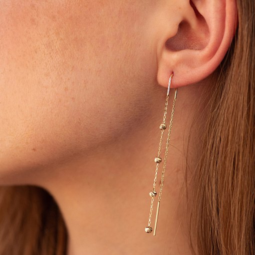 Серьги - протяжки с шариками (желтое золото) с09058 2