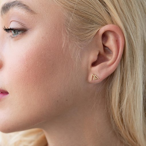 Серьги - пусеты "Горы" в желтом золоте с07574 2