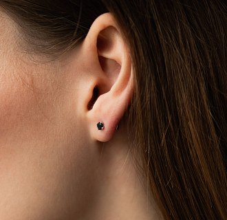 Золотые серьги - пусеты с черными бриллиантами сб0443y №9