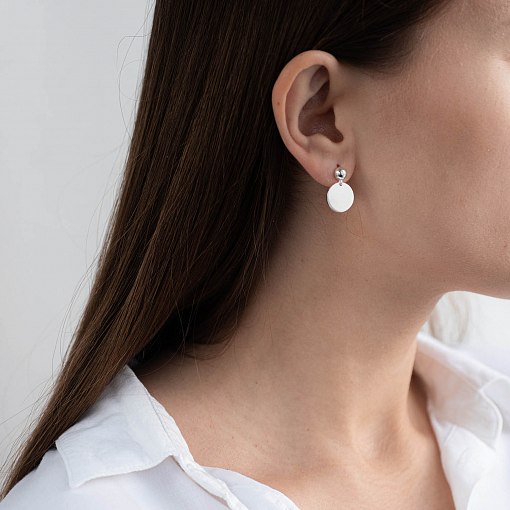 Серьги-пусеты "Монетки" в белом золоте с06982 3