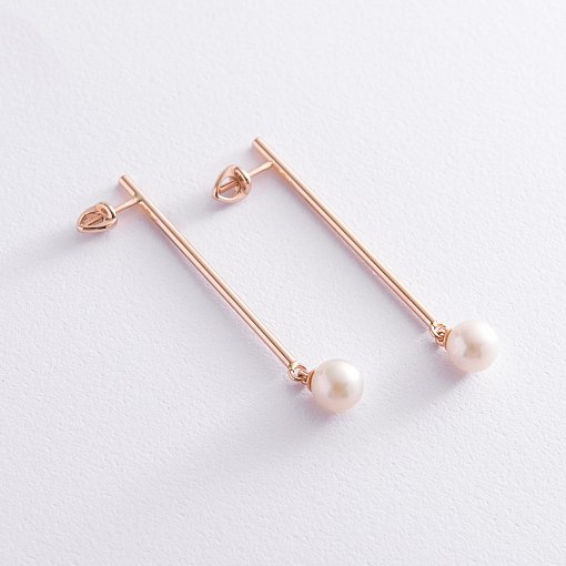 Серьги "Грация" в красном золоте с жемчугом с06933 2