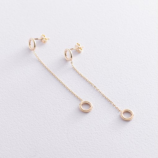 Серьги "Кружочки" на цепочке в желтом золоте с07231 4