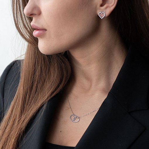 Серьги-пусеты "Влюбленные сердца" в белом золоте с06897 10