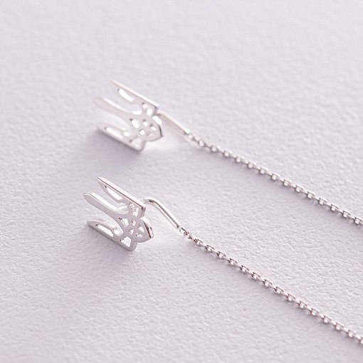 Серьги - протяжки "Герб Украины - Тризуб" (белое золото) с08094 3