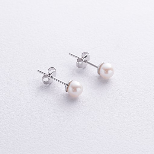 Серьги - пусеты с жемчугом (белое золото) с08914 3