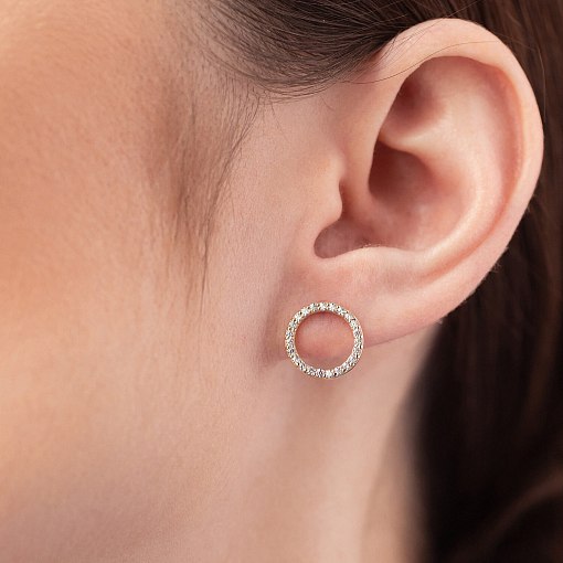 Серьги - пусеты "Круговорот" с фианитами 1.2 см (желтое золото) с08399 4