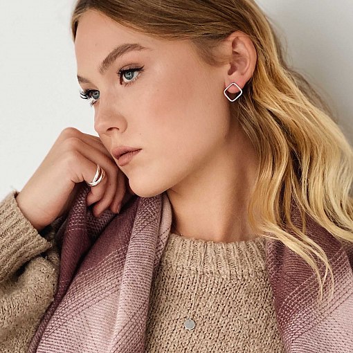 Серьги - пусеты "Ромбы" в белом золоте с06981 6