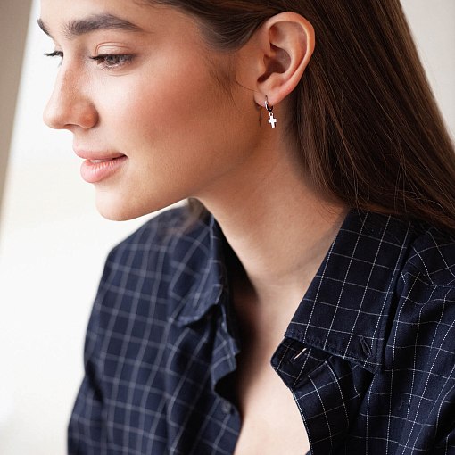 Серьги Крестики в белом золоте с04414 3