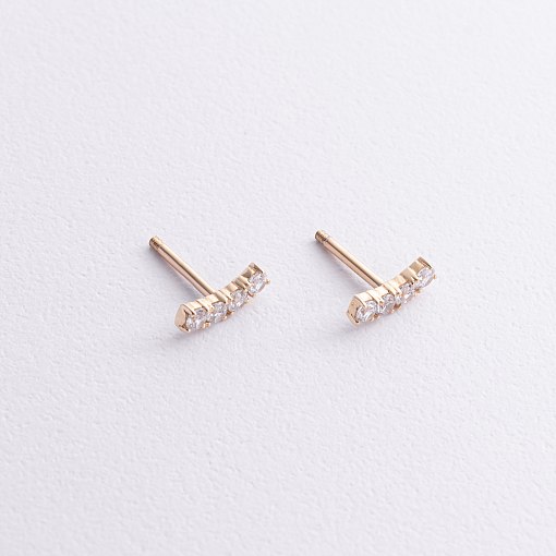 Серьги - пусеты "Lora" с фианитами (желтое золото) с09098 3