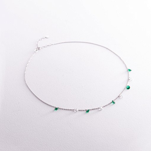 Колье в белом золоте (зеленые и белые фианиты) кол02307 2