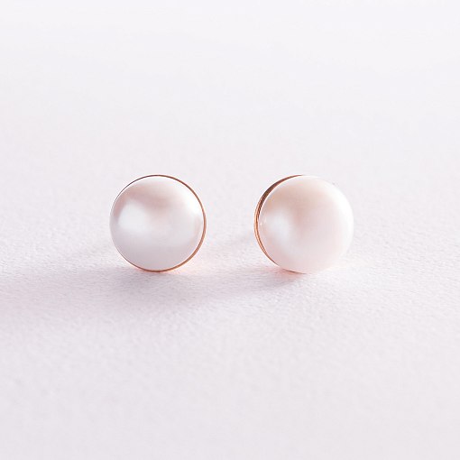 Золотые серьги - пусеты с культ. пресн. жемчугом с00900