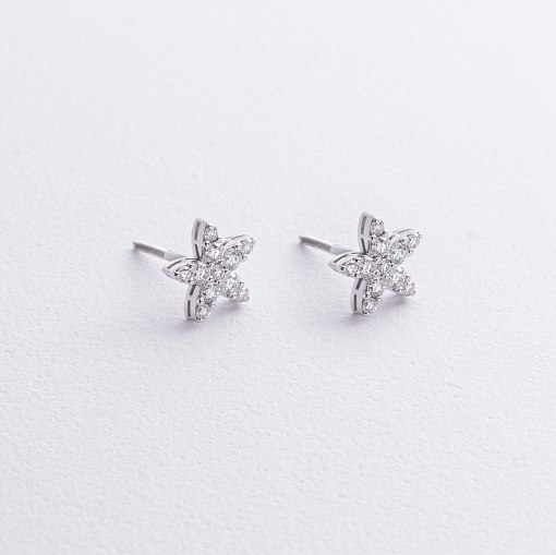 Серьги - пусеты "Цветочки" с бриллиантами (белое золото) 339651121