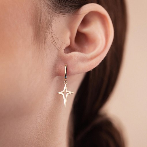 Серьги "Полярная звезда" в желтом золоте с08332 2