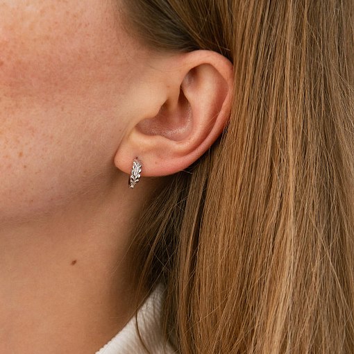 Серьги - кольца "Колоски" в белом золоте с09169 2