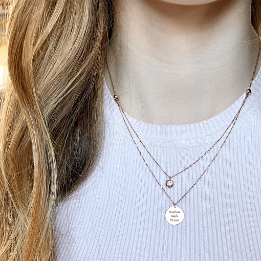 Подвійне золоте кольє з монеткою і фіанітом (можливе гравіювання) кол01573 4