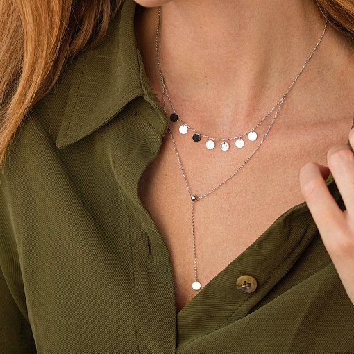 Двойное колье - галстук "Монетки" в белом золоте кол02283 2