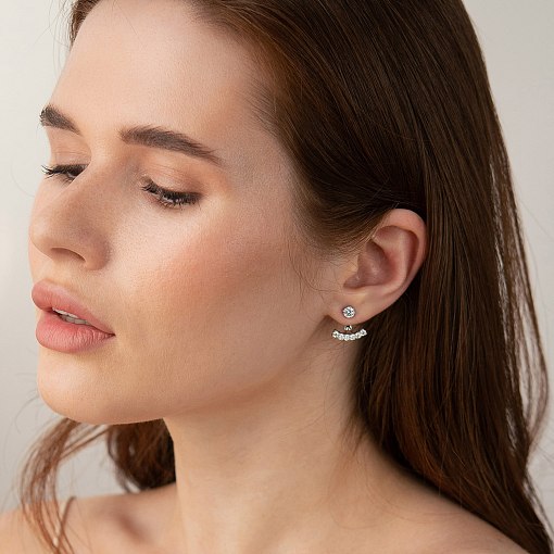 Серьги - джекеты в белом золоте (фианиты) с09338 2