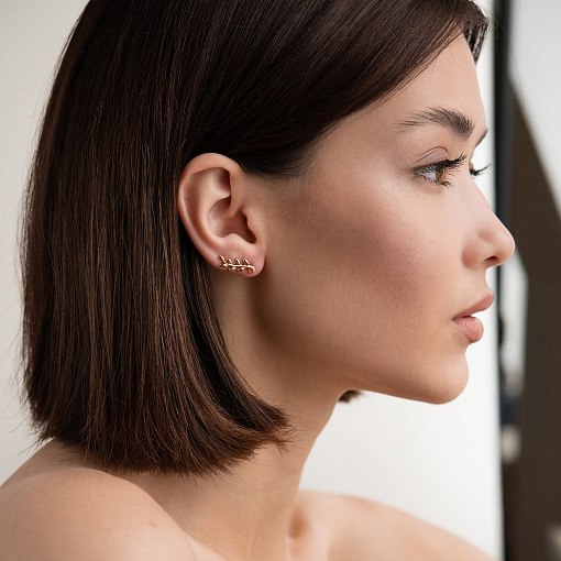 Серьги - клаймберы "Веточки" в красном золоте с07581 5