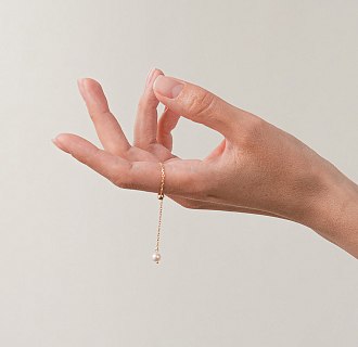 Кольцо "Жемчужина на цепочке" в желтом золоте к08346 №2