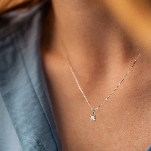 Кольє з одним фіанітом в білому золоті кол02351 4