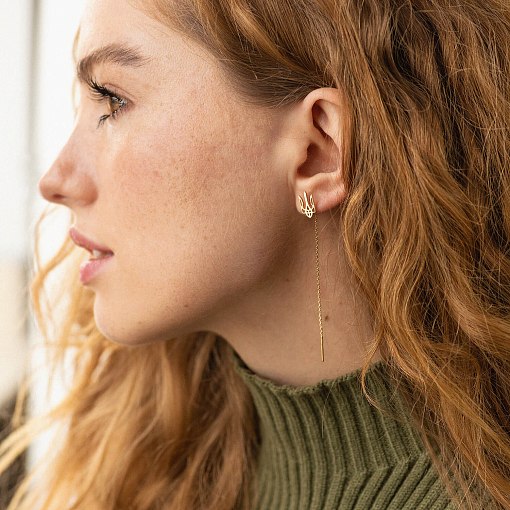 Серьги - протяжки "Герб Украины - Тризуб" (желтое золото) с08095 2