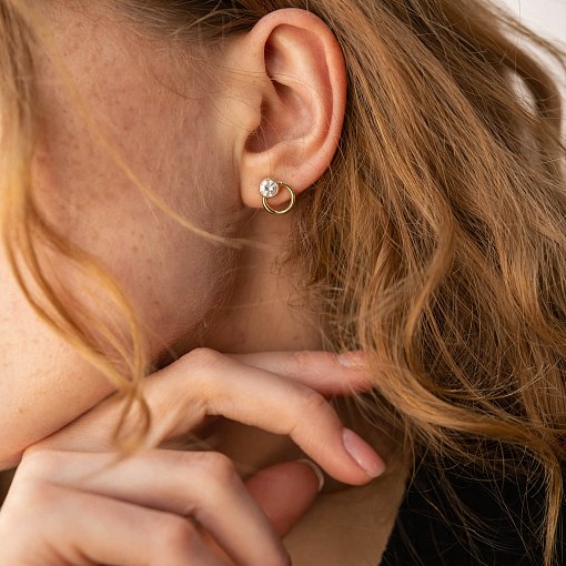 Серьги - пусеты "Эйприл" с фианитами (желтое золото) с08224 6