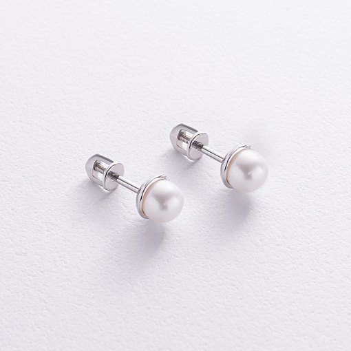 Золотые серьги - пусеты с жемчугом с05184 3