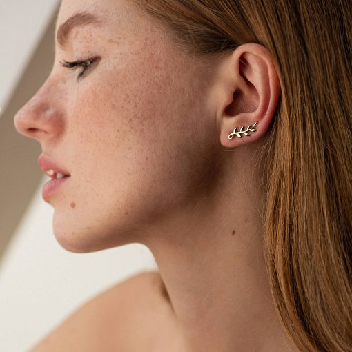 Серьги - клаймберы "Веточки" в желтом золоте с08556 3