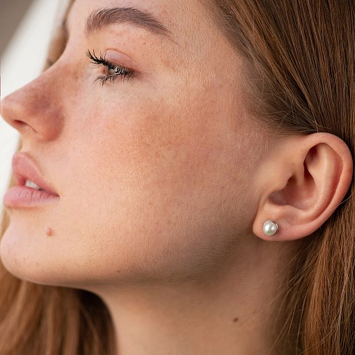 Золотые серьги - пусеты с жемчугом с05184 2