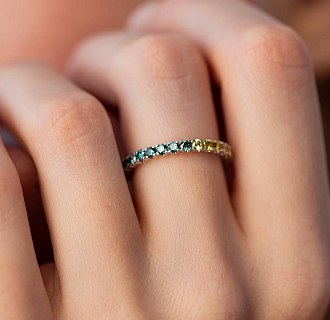 Золотое кольцо с дорожкой камней (синие и желтые бриллианты) кб0507di №9