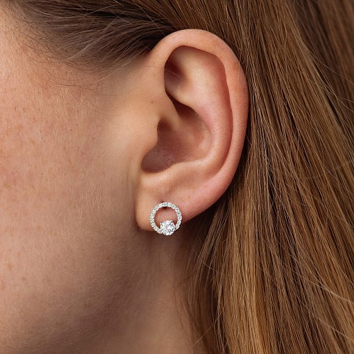 Серьги - пусеты "Круговорот" с фианитами (белое золото) с08788 2