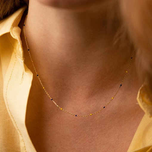 Кольє в жовтому золоті (синя та жовта емаль) кол02536 2