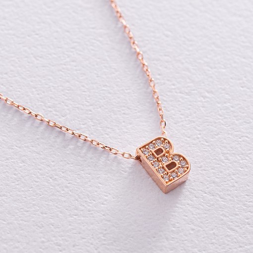 Колье с буквой "В" в красном золоте (фианиты) кол01255В 6