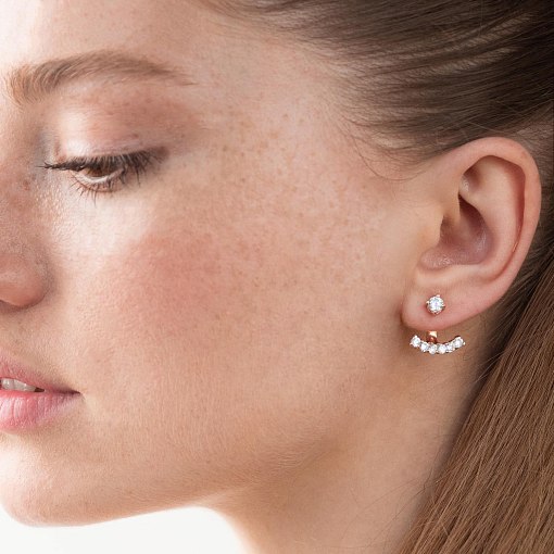 Серьги - джекеты в красном золоте (фианиты) с04110 5