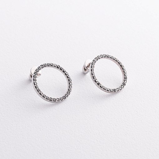 Золотые серьги - пусеты "Круговорот" (черные бриллианты) сб0485м 3