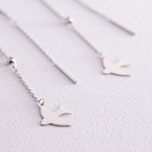 Серьги - протяжки "Ласточки" в белом золоте с08046 3