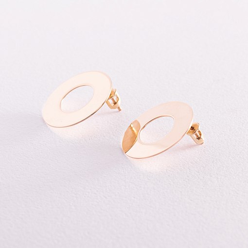 Золотые серьги - пусеты "Зеркальные" (2.1 см) с07697 2