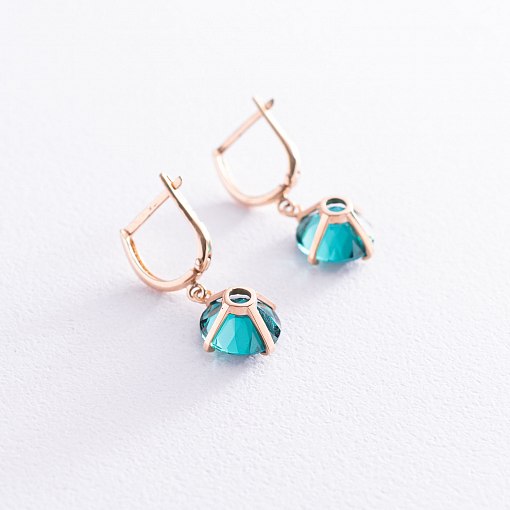 Золотые серьги "Влечение" с синтетическим турмалином с05298 3