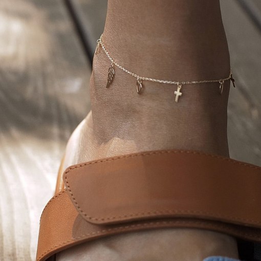 Браслет "Сердечки и крестики" на ногу (желтое золото) б05124 7