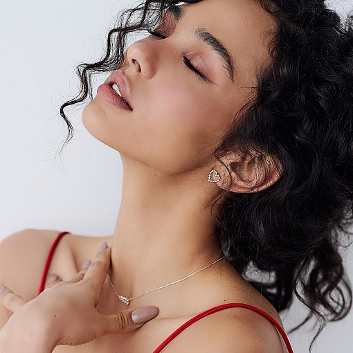 Серьги-пусеты "Влюбленные сердца" в белом золоте с06897 3