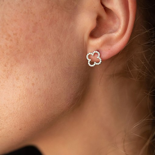 Золотые серьги - пусеты "Клевер" с фианитами с08284 5