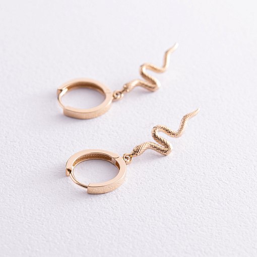 Серьги - кольца "Змеи" в желтом золоте с08022 8