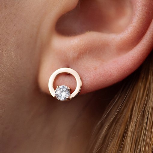 Серьги - пусеты "Круговорот" с фианитами (красное золото) с08786 4