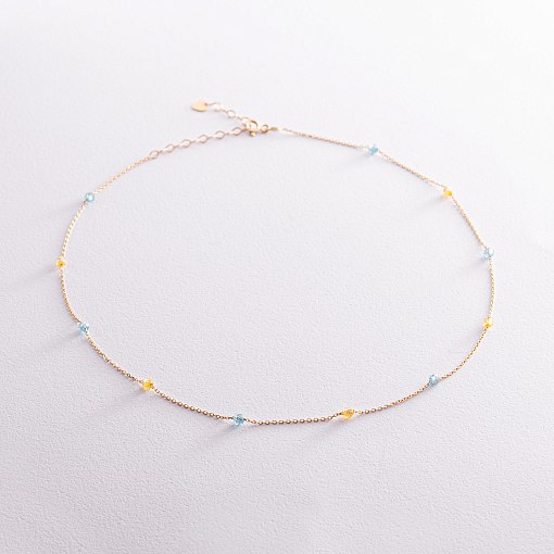 Колье "Вільна" в желтом золоте (голубые и желтые фианиты) кол02246 6