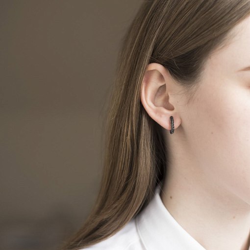 Золотые серьги с черными бриллиантами сб0252sth 3