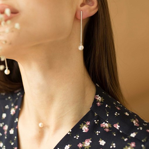 Серьги "Грация" в белом золоте с жемчугом с06932 6