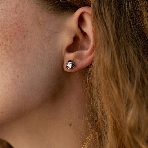 Золотые серьги - пусеты с фианитами с03396 2