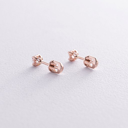 Серьги - пусеты "Сердечки" в красном золоте (фианиты) с06034 3